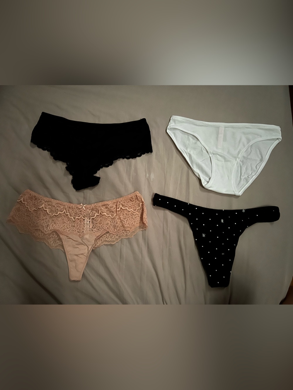Victoria's Secret 4-Pack Bikini & Thong Panties - Black, White, Peach